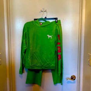 PINK by Victoria’s Secret Lime Green & Pink Hooded Sweatshirt & Sweatpants